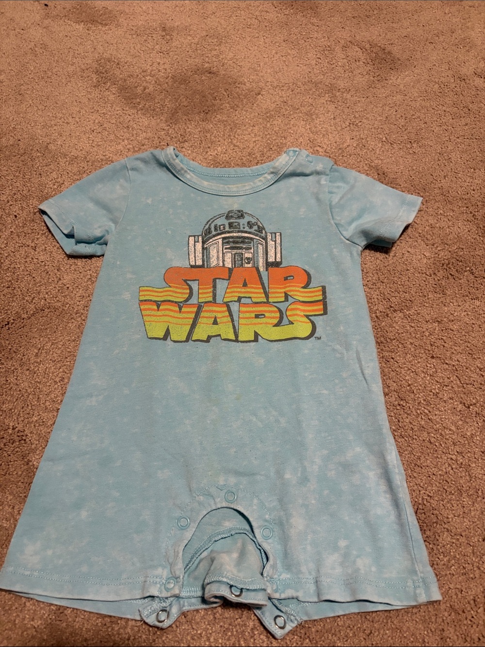 Star Wars Light Blue Baby Footie Romper with R2-D2 Logo
